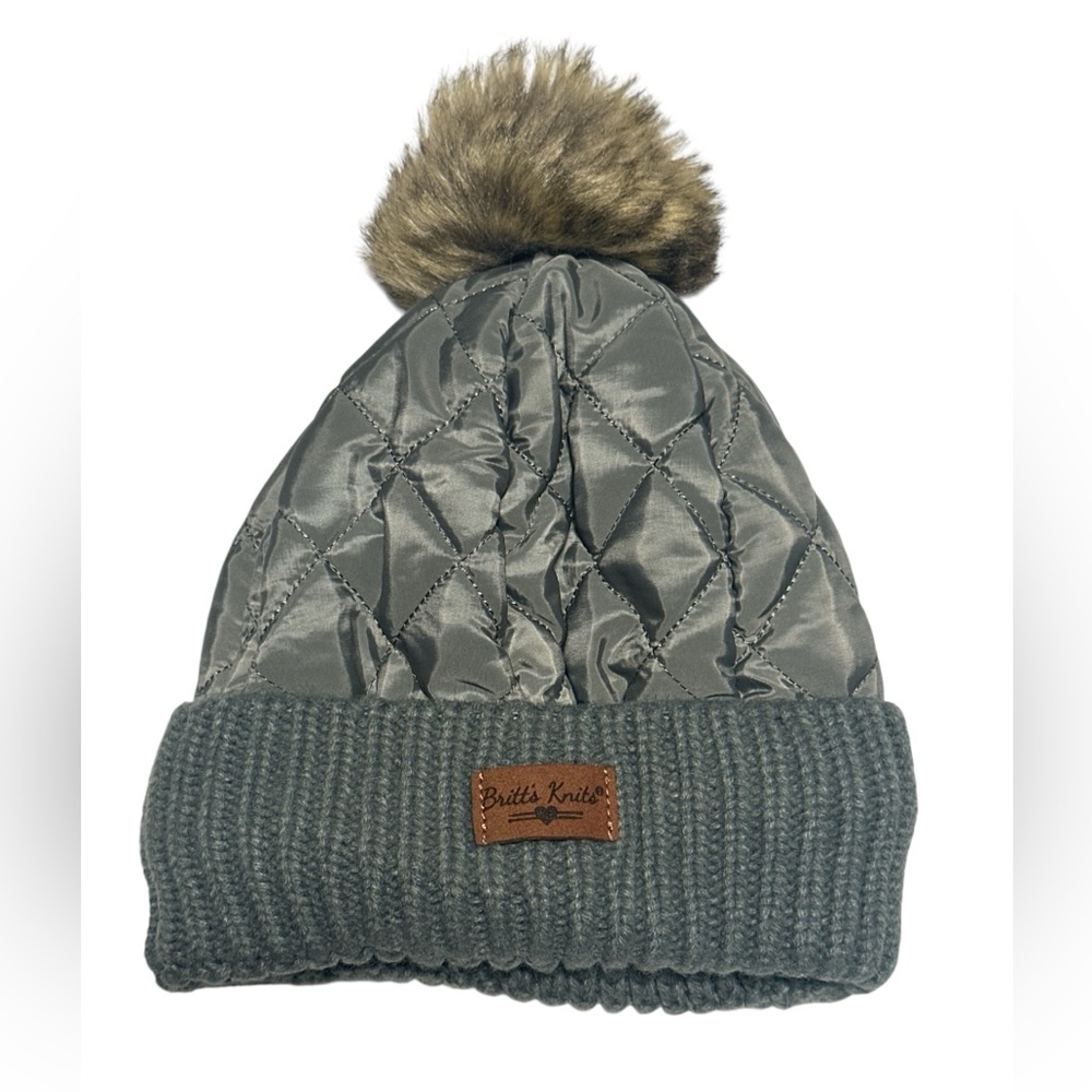 Britt's Knits Stylish Quilted With Pom Beanie